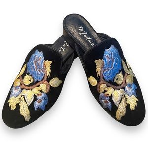 Womens Matisse Bianca Embroidered Suede Black Mules Sz 8 M